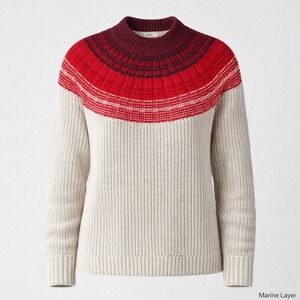 Marine Layer Sweater Womens XS Gray Cotton Colorblock Tight Knit Ribbed Winter